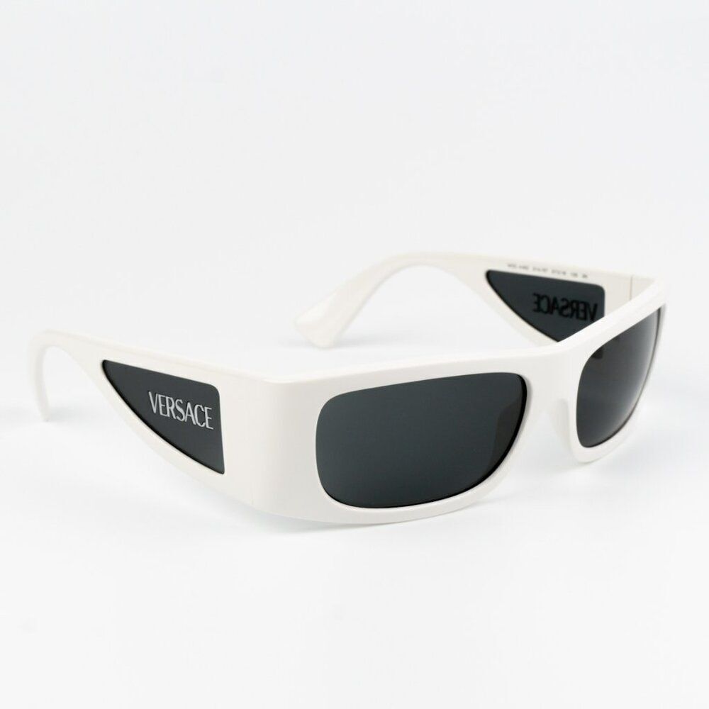NEW Versace VE4482 314/87 White Dark Grey Rectangular Unisex Sunglasses